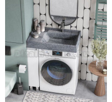 Тумба с раковиной AQUATON Лайн 80 под стиральную машину, напольная, глянцевая белая, раковина Рейн 80 графит