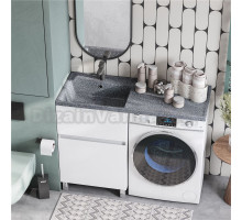 Тумба с раковиной AQUATON Лайн 120 L под стиральную машину, напольная, глянцевая белая, раковина Лайн 120 графит