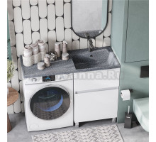 Тумба с раковиной AQUATON Лайн 120 R под стиральную машину, напольная, глянцевая белая, раковина Лайн 120 графит