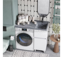 Тумба с раковиной AQUATON Лайн 100 R под стиральную машину, напольная, глянцевая белая, раковина Лайн 100 графит