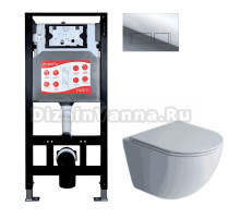 Комплект Унитаз подвесной Esbano Gardena-49T + Инсталляция Fram + Кнопка Хром глянцевый