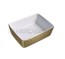 Накладная раковина Grossman Color GR-3016 48 золото с текстурой кожи крокодила, белая, прямоугольная, фаянс