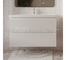 Тумба с раковиной MebelVann Pulse 100 подвесная, белая, 2 ящика