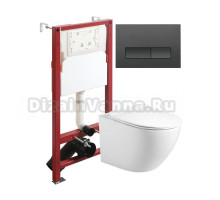 Комплект Agger ATI09150+APB244 Унитаз подвесной безободковый, с микролифтом + Система инсталляции + Кнопка смыва черная