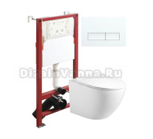 Комплект Agger ATI09150+APB288 Унитаз подвесной безободковый, с микролифтом + Система инсталляции + Кнопка смыва белая