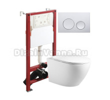 Комплект Agger ATI09150L+APB100 Унитаз подвесной безободковый, с микролифтом + Система инсталляции + Кнопка смыва хром