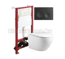 Комплект Agger ATI09150L+APB144 Унитаз подвесной безободковый, с микролифтом + Система инсталляции + Кнопка смыва черная