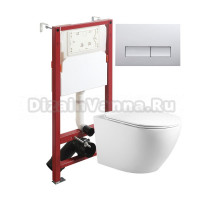 Комплект Agger ATI09150L+APB200 Унитаз подвесной безободковый, с микролифтом + Система инсталляции + Кнопка смыва хром