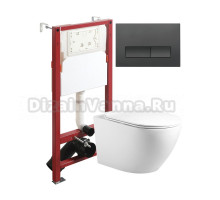 Комплект Agger ATI09150L+APB244 Унитаз подвесной безободковый, с микролифтом + Система инсталляции + Кнопка смыва черная