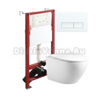 Комплект Agger ATI09150L+APB288 Унитаз подвесной безободковый, с микролифтом + Система инсталляции + Кнопка смыва белая