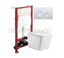 Комплект Agger ATI10150+APB100 Унитаз подвесной безободковый, с микролифтом + Система инсталляции + Кнопка смыва хром