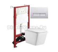 Комплект Agger ATI10150+APB200 Унитаз подвесной безободковый, с микролифтом + Система инсталляции + Кнопка смыва хром