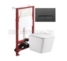 Комплект Agger ATI10150+APB244 Унитаз подвесной безободковый, с микролифтом + Система инсталляции + Кнопка смыва черная