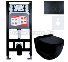 Комплект Унитаз подвесной Esbano Garcia ESUPGARCB черный глянец + Инсталляция Fram + Кнопка ESINKRG11MB