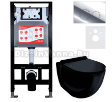 Комплект Унитаз подвесной Esbano Garcia ESUPGARCB черный глянец + Инсталляция Fram + Кнопка ESINKRG11SC