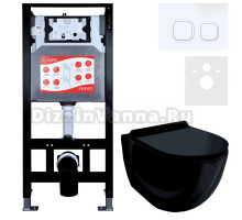 Комплект Унитаз подвесной Esbano Garcia ESUPGARCB черный глянец + Инсталляция Fram + Кнопка ESINLPS10GW