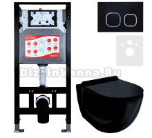 Комплект Унитаз подвесной Esbano Garcia ESUPGARCB черный глянец + Инсталляция Fram + Кнопка ESINLPS10MB