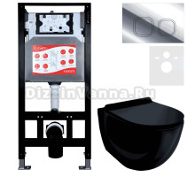 Комплект Унитаз подвесной Esbano Garcia ESUPGARCB черный глянец + Инсталляция Fram + Кнопка ESINLPS10SC