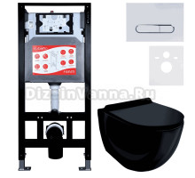 Комплект Унитаз подвесной Esbano Garcia ESUPGARCB черный глянец + Инсталляция Fram + Кнопка ESINOVL17GW