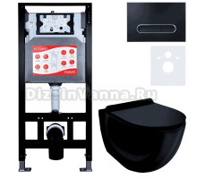 Комплект Унитаз подвесной Esbano Garcia ESUPGARCB черный глянец + Инсталляция Fram + Кнопка ESINOVL17MB