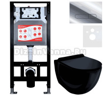 Комплект Унитаз подвесной Esbano Garcia ESUPGARCB черный глянец + Инсталляция Fram + Кнопка ESINOVL17SC