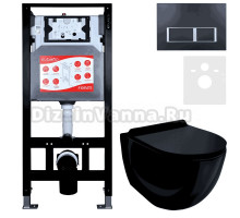 Комплект Унитаз подвесной Esbano Garcia ESUPGARCB черный глянец + Инсталляция Fram + Кнопка ESINPRK12MB