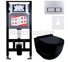 Комплект Унитаз подвесной Esbano Garcia ESUPGARCB черный глянец + Инсталляция Fram + Кнопка ESINPRK12MC