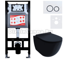 Комплект Унитаз подвесной Esbano Garcia ESUPGARCBM матовый черный + Инсталляция Fram + Кнопка ESINKRG11GW