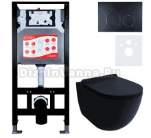 Комплект Унитаз подвесной Esbano Garcia ESUPGARCBM матовый черный + Инсталляция Fram + Кнопка ESINKRG11MB