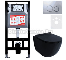 Комплект Унитаз подвесной Esbano Garcia ESUPGARCBM матовый черный + Инсталляция Fram + Кнопка ESINKRG11MC