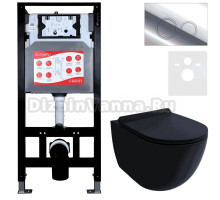 Комплект Унитаз подвесной Esbano Garcia ESUPGARCBM матовый черный + Инсталляция Fram + Кнопка ESINKRG11SC