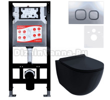 Комплект Унитаз подвесной Esbano Garcia ESUPGARCBM матовый черный + Инсталляция Fram + Кнопка ESINLPS10MC
