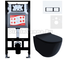 Комплект Унитаз подвесной Esbano Garcia ESUPGARCBM матовый черный + Инсталляция Fram + Кнопка ESINPRK12GW
