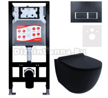 Комплект Унитаз подвесной Esbano Garcia ESUPGARCBM матовый черный + Инсталляция Fram + Кнопка ESINPRK12MB
