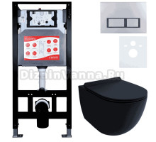 Комплект Унитаз подвесной Esbano Garcia ESUPGARCBM матовый черный + Инсталляция Fram + Кнопка ESINPRK12MC