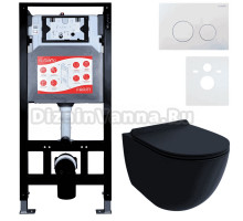 Комплект Унитаз подвесной Esbano Garcia ESUPGARCBM матовый черный + Инсталляция Fram + Кнопка ESINSLM37GW