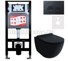 Комплект Унитаз подвесной Esbano Garcia ESUPGARCBM матовый черный + Инсталляция Fram + Кнопка ESINSLM37MB