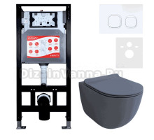 Комплект Унитаз подвесной Esbano Garcia ESUPGARCGM матовый серый + Инсталляция Fram + Кнопка ESINLPS10GW