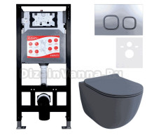 Комплект Унитаз подвесной Esbano Garcia ESUPGARCGM матовый серый + Инсталляция Fram + Кнопка ESINLPS10MC