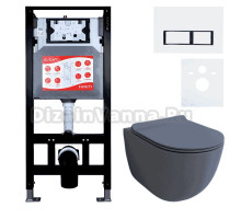 Комплект Унитаз подвесной Esbano Garcia ESUPGARCGM матовый серый + Инсталляция Fram + Кнопка ESINPRK12GW