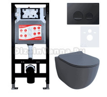 Комплект Унитаз подвесной Esbano Garcia ESUPGARCGM матовый серый + Инсталляция Fram + Кнопка ESINSLM37MB