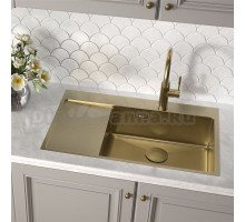 Кухонная мойка Lemark KEZADRA 780P прямоугольная с крылом из нержавеющей стали (чаша СПРАВА) цвет: Светлое золото