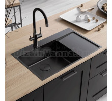 Кухонная мойка Lemark KEZADRA 780L прямоугольная с крылом из нержавеющей стали (чаша СЛЕВА) цвет: Чёрный матовый