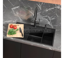 Кухонная мойка Lemark IORDANA 780 прямоугольная из нержавеющей стали цвет: Чёрный матовый