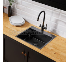 Кухонная мойка Lemark JANGA 540 прямоугольная из нержавеющей стали цвет: Чёрный матовый