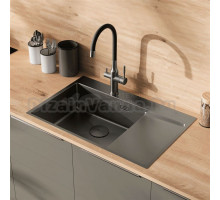 Кухонная мойка Lemark KEZADRA 780L прямоугольная с крылом из нержавеющей стали (чаша СЛЕВА) цвет: Графит