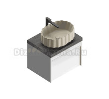 Тумба с раковиной KERAMA MARAZZI Modula 60 подвесная, белая глянцевая, раковина Conchiglia 50 песочная матовая