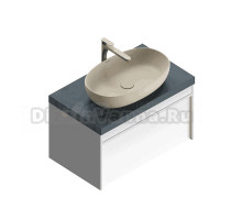 Тумба с раковиной KERAMA MARAZZI Modula 80 подвесная, белая глянцевая, раковина Plaza 60 песочный матовый