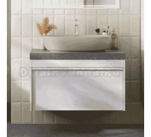 Тумба с раковиной KERAMA MARAZZI Modula 80 подвесная, белая глянцевая, раковина Plaza 60 песочный матовый, столешница серая