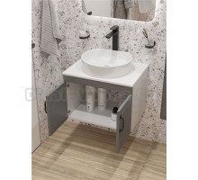 Тумба с раковиной DIWO Сочи 60 подвесная, антрацит, столешница глянцевая белая